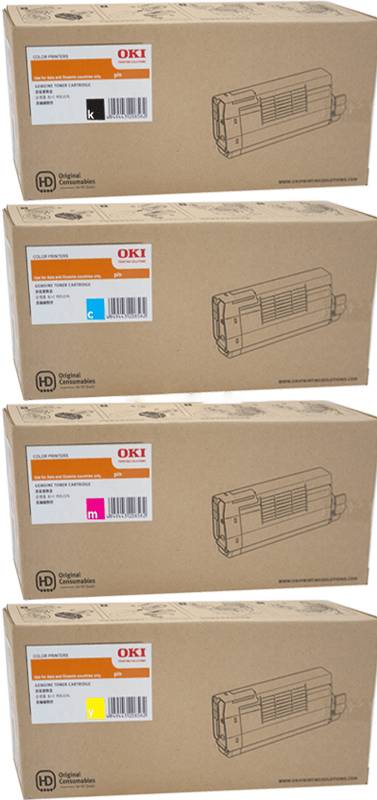 Genuine 4 Pack OKI 44318609-44318612 Toner Set C710 / C711WT [1C,1M,1Y,1BK]