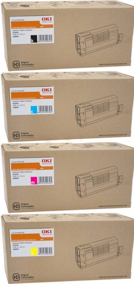 Genuine 4 Pack OKI 44318609-44318612 Toner Set C710 / C711WT [1C,1M,1Y,1BK]