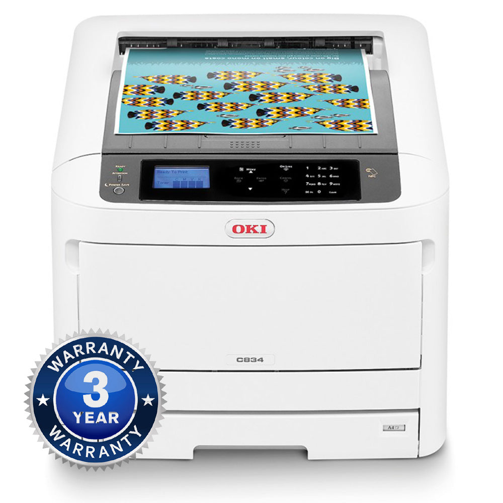 OKI A3 C834DNW Colour Laser Printer Duplex Wifi+Bonus 3 Years Warranty