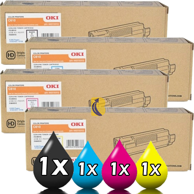 Genuine 4 Pack OKI C610 44315309-44315312 Toner Cartridges Value Pack [1C,1M,1Y,1BK]