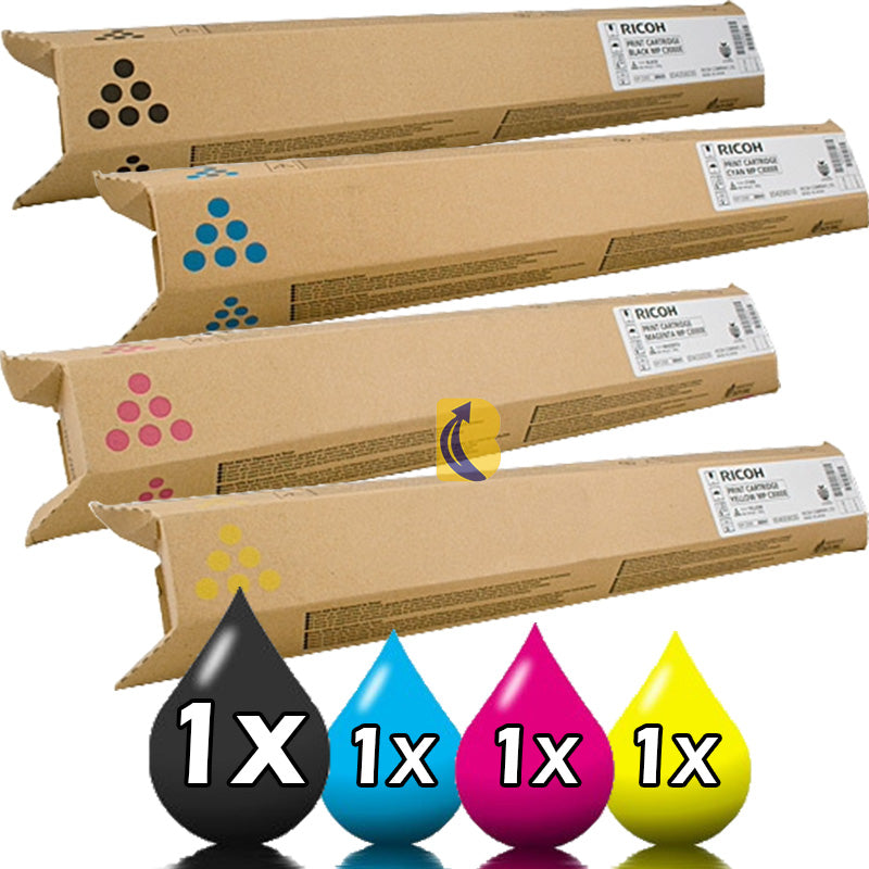 Ricoh 841663, 841664, 841666, 841665 MPC3002 CMYK Toner Cartridge 4-Pack (Genuine) 18k-28k Print Yield