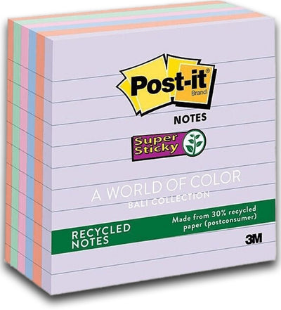 Post-It Lined Super Sticky Notes Bali Recycled 101 x 101mm 6-Pack