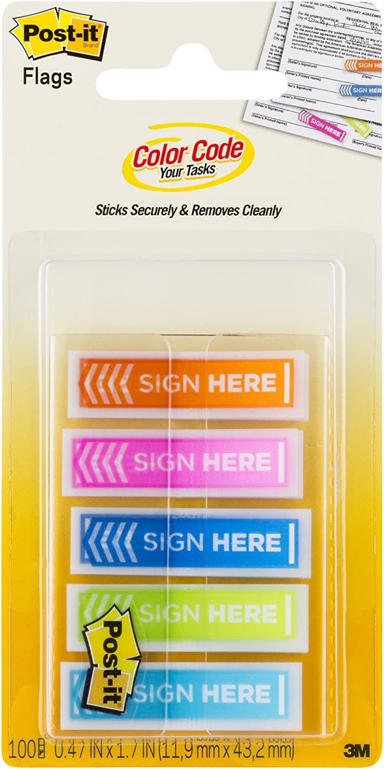 Post-It Sign Here Flags Assorted Colours 12 x 45mm 5-Pack - Box of 6