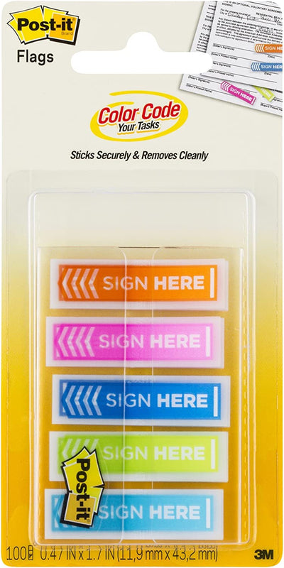 Post-It Sign Here Flags Assorted Colours 12 x 45mm 5-Pack - Box of 6