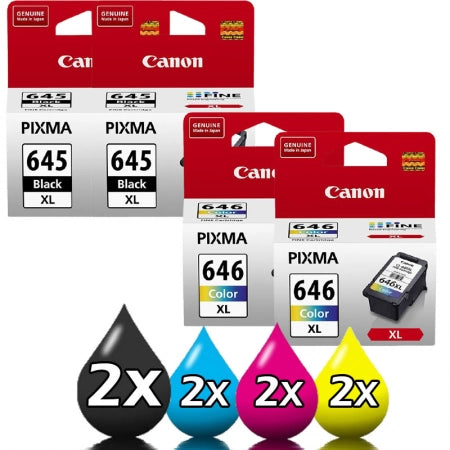 Genuine 4 Pack Canon PG-645XL, CL-646XL [2BK + 2CLR] High Yield Ink Cartridge