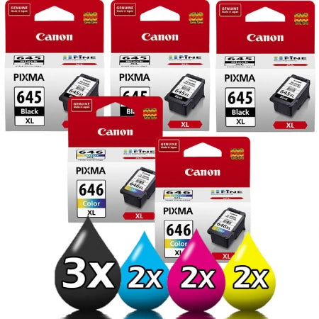 Genuine 5 Pack Canon PG-645XL, CL-646XL [3BK + 2CLR] High Yield Ink Cartridge