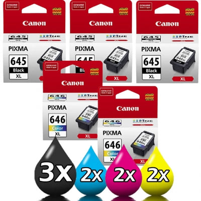 Genuine 5 Pack Canon PG-645XL, CL-646XL [3BK + 2CLR] High Yield Ink Cartridge