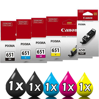 Genuine 5 Pack Canon PGI650 CLI651 Ink Cartridges [1BK,1C,1M,1Y,1PHBK]