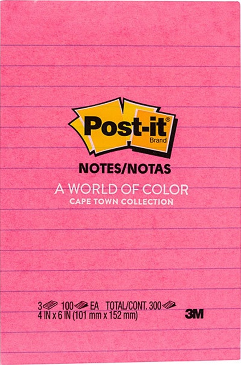 Post-It Lined Notes Cape Town 101 x 152mm 3-Pack