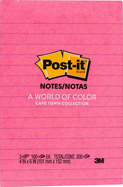 Post-It Lined Notes Cape Town 101 x 152mm 3-Pack