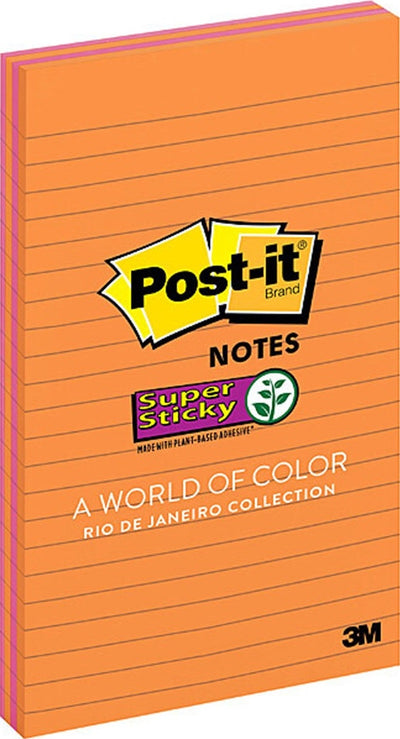 Post-It Lined Super Sticky Notes Rio De Janeiro 127 x 203mm 4-Pack