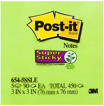 Post-It Super Sticky Notes Limeade 76 x 76mm 5-Pack - Box of 4