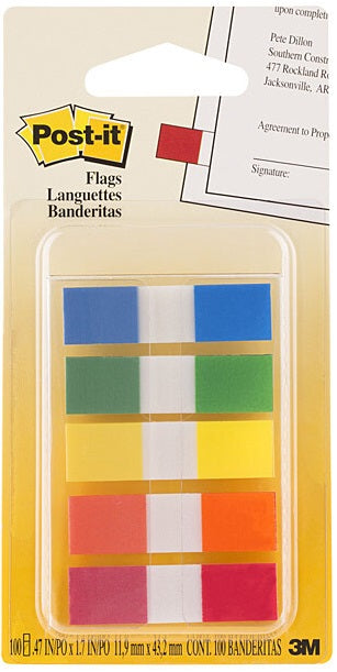 Post-It Flags Assorted Colours 12 x 45mm 5-Pack Box of 6
