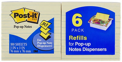 Post-It Lined Pop-up Notes Canary Yellow 76 x 76mm 6-Pack