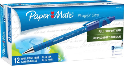 Paper Mate FlexGrip Ultra Black Retractable Ballpoint Pens, Medium (0.8mm) ~ Box of 12