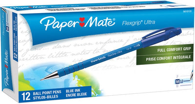 Paper Mate Flex Grip Blue Ultra Ballpoint Pens, Medium Point (1.0mm) ~ Box of 12