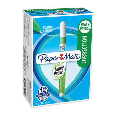Paper Mate Liquid Paper Correction Pen, Fine Point 7ml, White ~ Box of 12