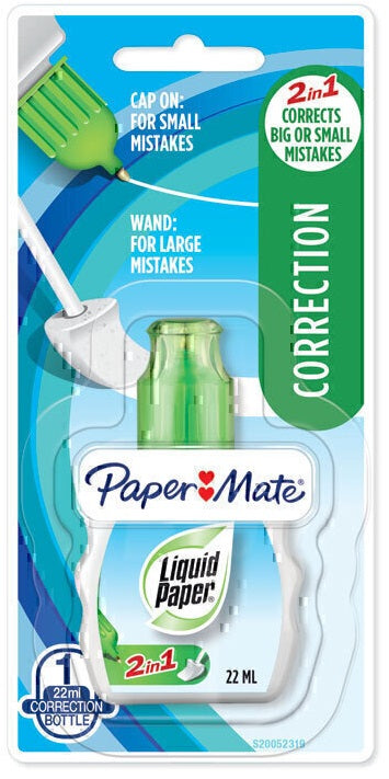 Paper Mate Liquid Paper 2-in-1 Combo Correction Fluid 22ml ~ Box of 6