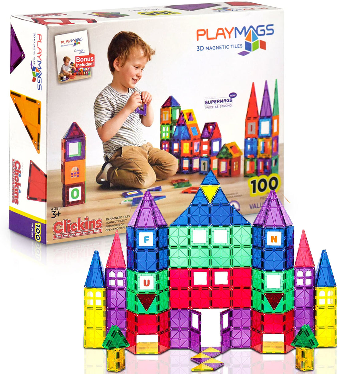 Playmags Magnetic Tiles 100 Piece Value Set
