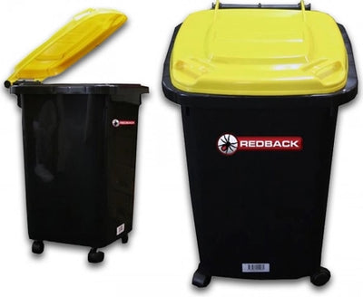60L Redback Rubbish Bin - Black with Yellow Lid (64H x 42w x 47L cm) | Made in Australia | Durable Wheelie Bin - Bulky Item