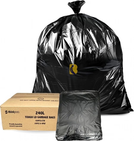 Carton of 100 240L Black Bin Liners Able 23micron (Medium Plastic Strength)