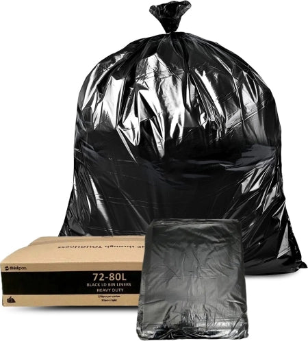 Carton of 250 72-80L Gusseted Seal Bin Liners - Restaurant Grade 28 micron (Super Strength)