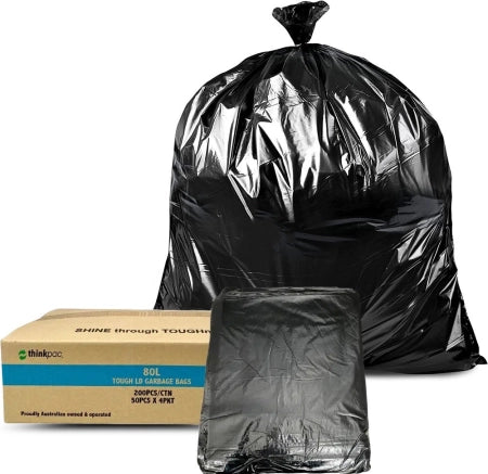 Carton of 200 80L Gusseted Seal Black Bin Liners - Restaurant Grade 31 micron (Super Strength)