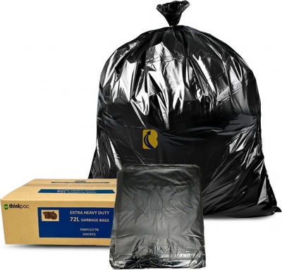 Carton of 250 72L Flat Seal Extra Heavy Duty Black Bin Liners - Restaurant Grade 32 micron (Super Strength)