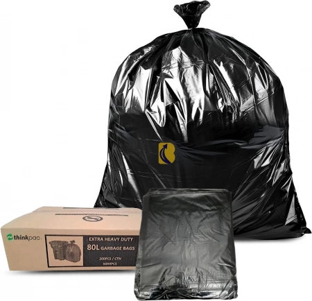 Carton of 200 80L Gusseted Seal Black Bin Liners - Restaurant Grade 31 micron (Super Strength)
