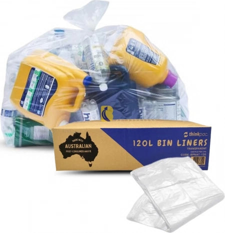 Carton of 200 120L Clear Bin Liners - 32 Micron LDPE (Super Strength)