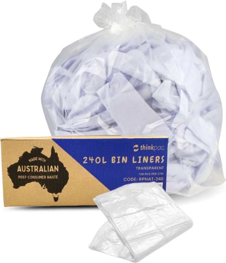 Carton of 100 240L Bin Liners - PCR Natural On Roll 22 micron (Standard Strength)