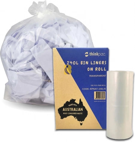 Carton of 100 240L Bin Liners - PCR Natural On Roll 22 micron (Standard Strength)