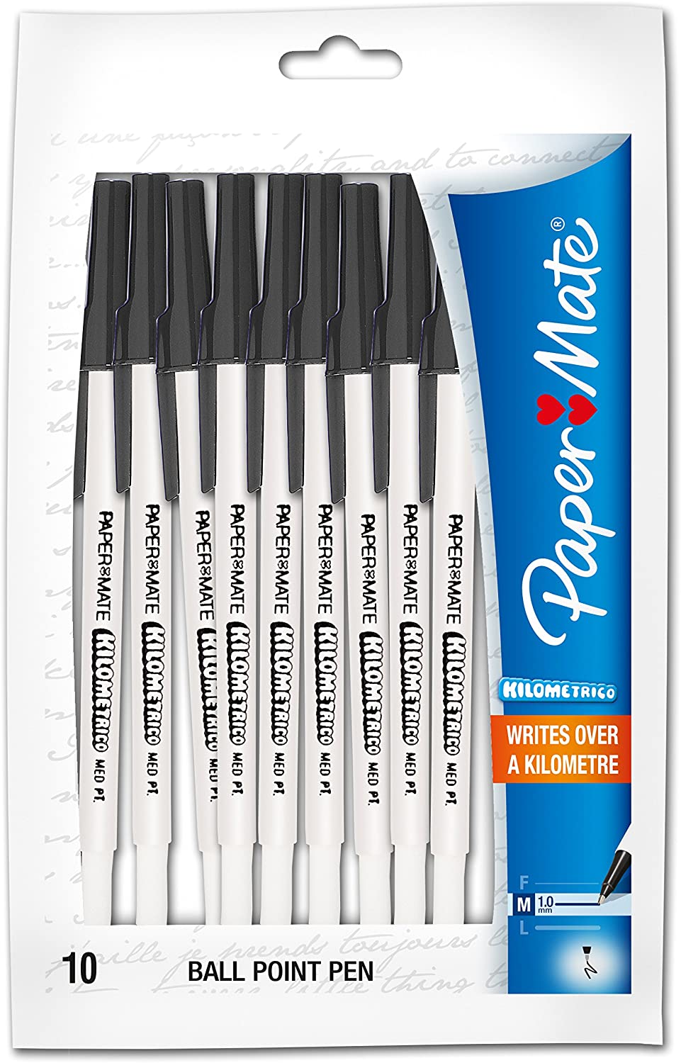 Paper Mate Kilometrico Black Ballpoint Pens, Medium Point (1.0mm) ~ Box of 12 Packs (10/Pack)