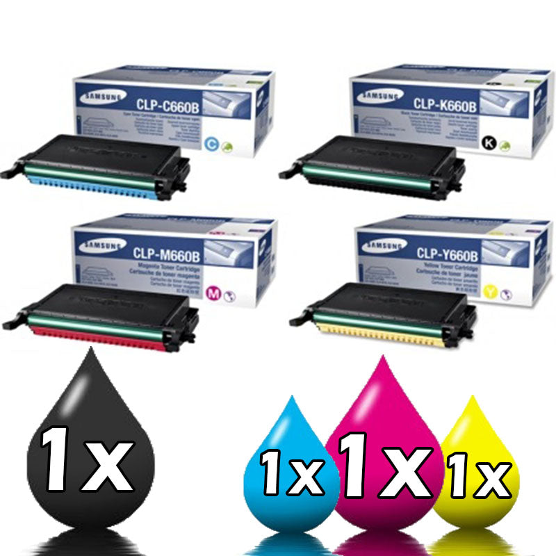 4 Pack Samsung CLP610ND CLP660ND CLX6210FX CLX6240FX CLP660B Genuine Toner Cartridges [1BK,1C,1M,1Y]