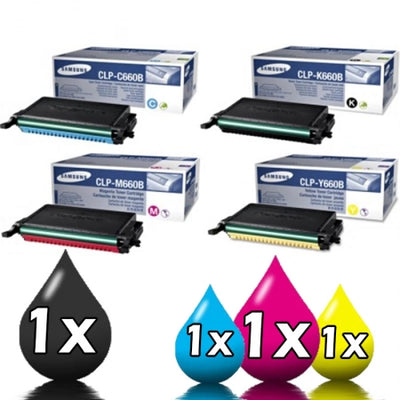 4 Pack Samsung CLP610ND CLP660ND CLX6210FX CLX6240FX CLP660B Genuine Toner Cartridges [1BK,1C,1M,1Y]