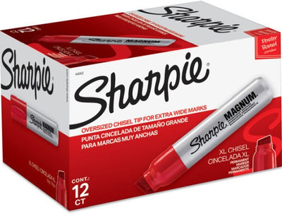 Sharpie 44002 Magnum Permanent Marker Oversized Chisel Tip Red Bx12