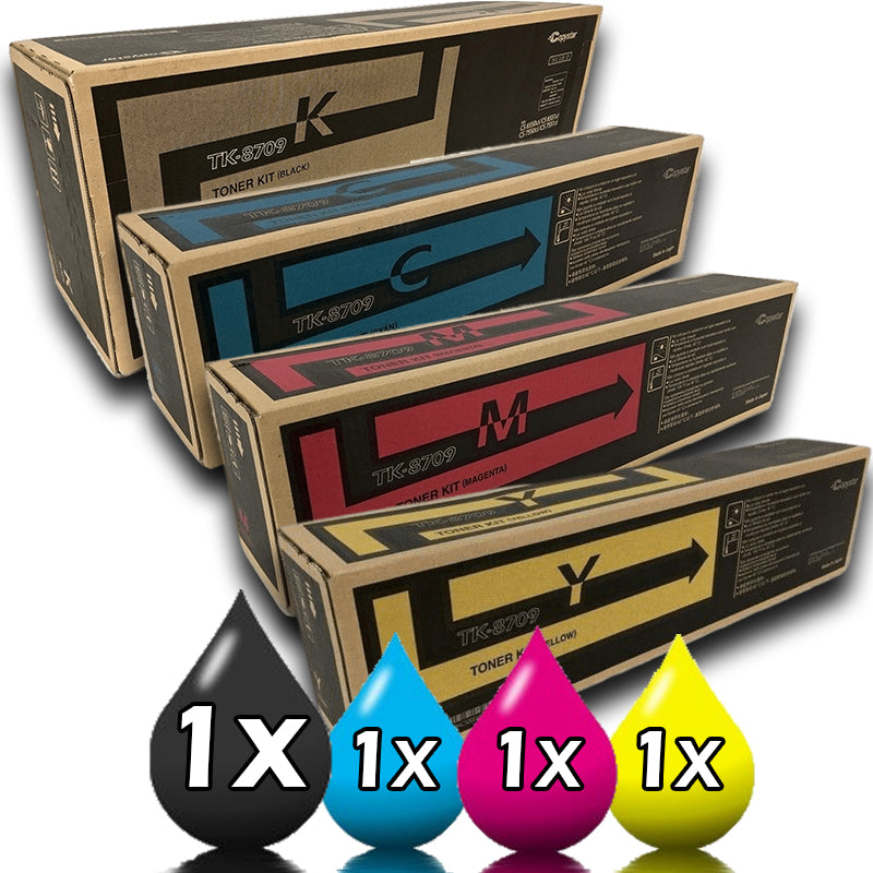 Genuine 4 Pack Kyocera TK-8709 Toner Combo [1BK, 1C, 1M, 1Y]