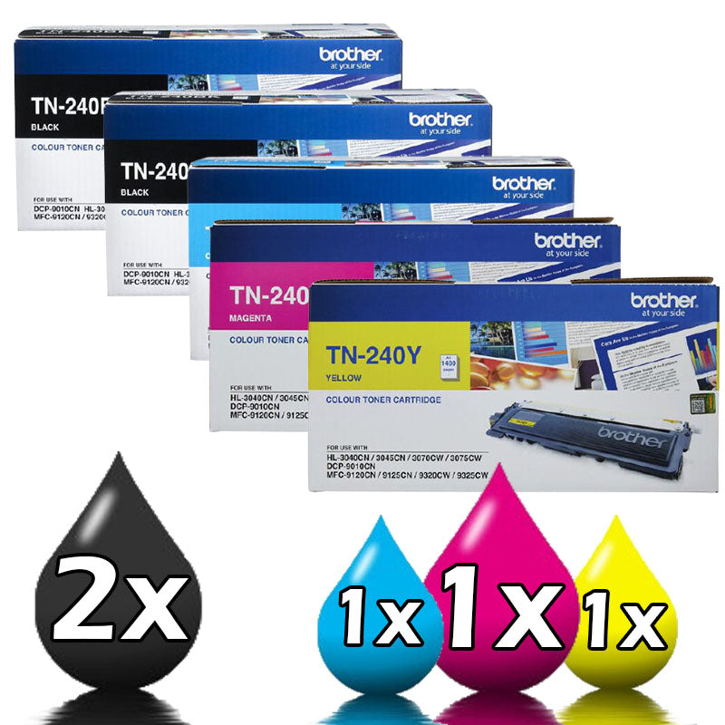 Genuine 5-Pack Brother Toner Cartridges 2BK,1C,1Y,1M (TN-240)