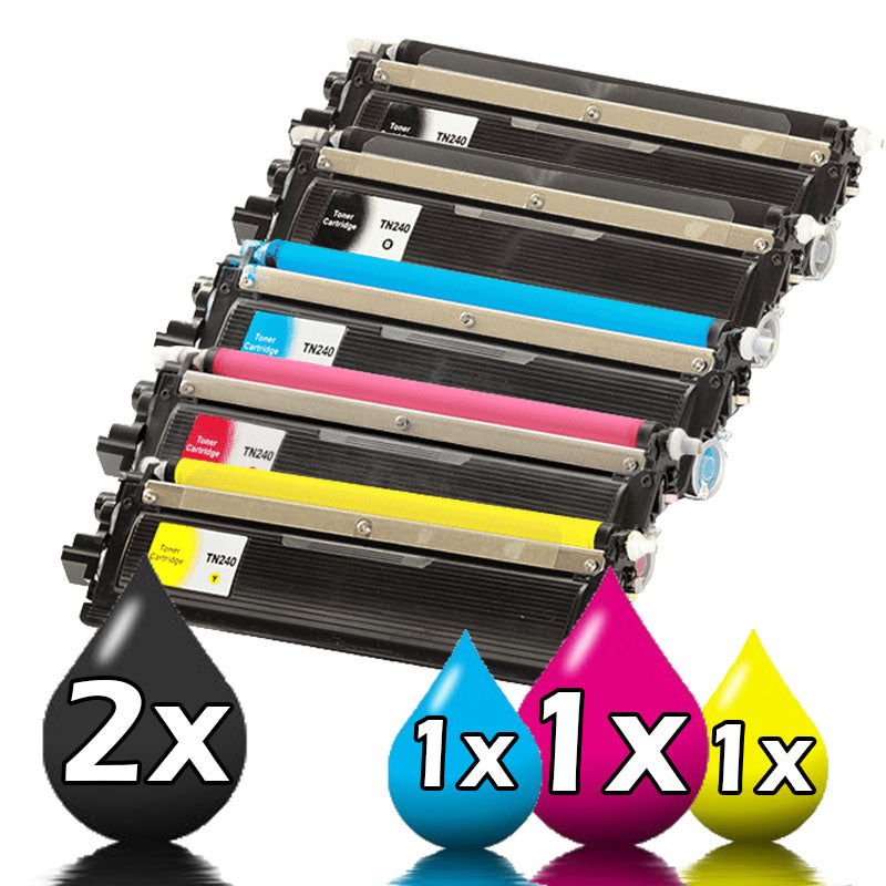 Compatible 5-Pack Brother TN-240 Toner Cartridges Value Pack [2BK+1C+1M+1Y]