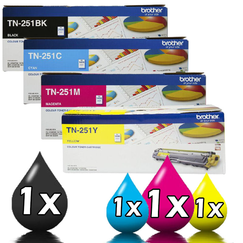Genuine 4 Pack Brother TN251 Toner Cartridge Set [1BK,1C,1Y,1M]