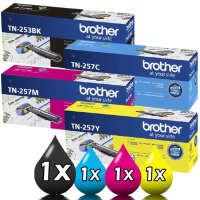 Genuine 4 Pack Brother TN253 TN257 High Capacity Toner Set 1C,1Y,1M,1BK