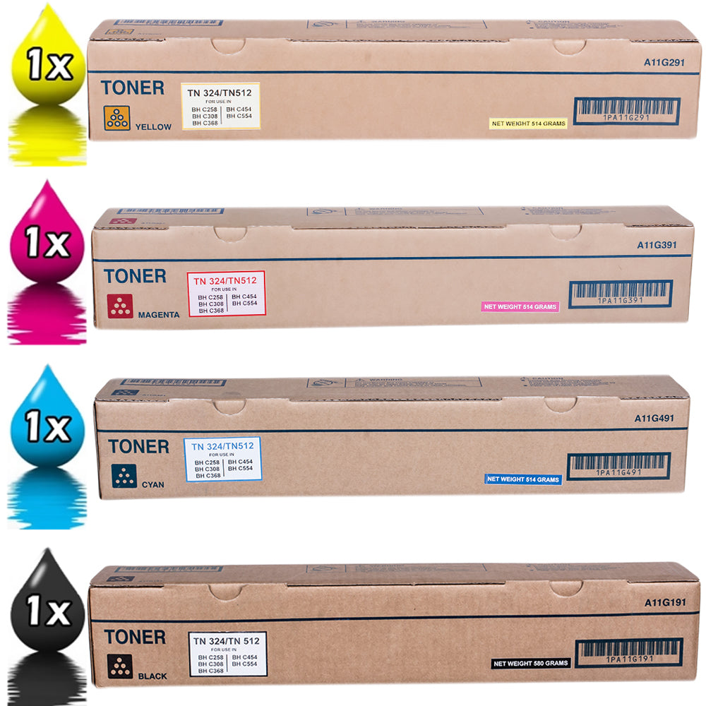 4-Pack Konica Minolta TN324 Compatible CMYK Toner A8DA190-A8DA490 Bizhub C258/C308/C368