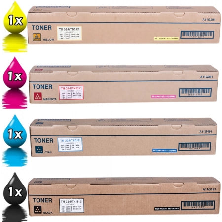 4-Pack Konica Minolta TN324 Compatible CMYK Toner A8DA190-A8DA490 Bizhub C258/C308/C368