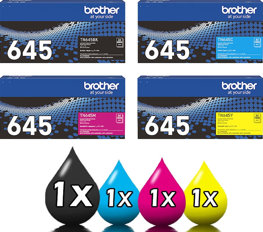 Genuine 4 Pack Brother TN645 Toner Cartridge Value Pack [1BK, 1C, 1M, 1Y]