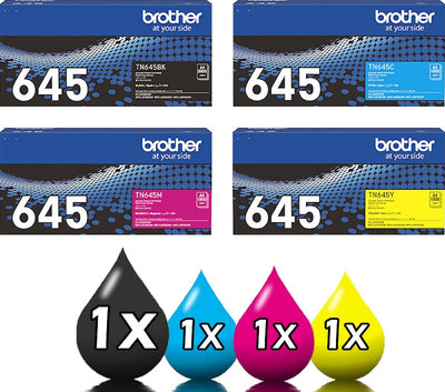 Genuine 4 Pack Brother TN645 Toner Cartridge Value Pack [1BK, 1C, 1M, 1Y]