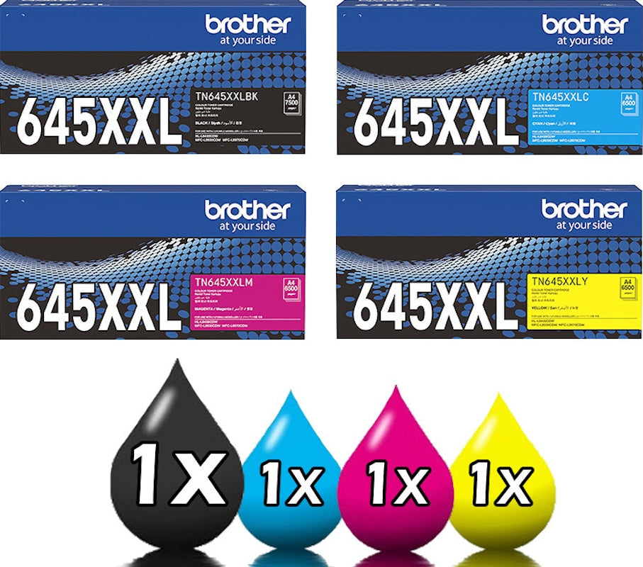 Genuine 4 Pack Brother TN645XXL Extra High Capacity Toner Cartridge [1BK, 1C, 1M, 1Y]