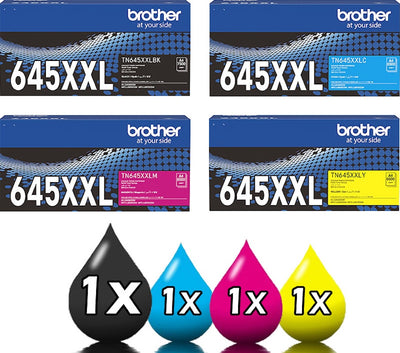 Genuine 4 Pack Brother TN645XXL Extra High Capacity Toner Cartridge [1BK, 1C, 1M, 1Y]