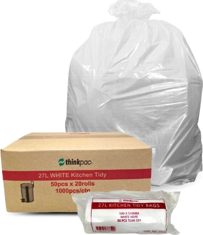 Carton of 1000 27L White Bin Liners - Office / Kitchen 10 micron (Standard Strength)