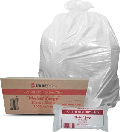 Carton of 1000 27L White Bin Liners - Office / Kitchen 10 micron (Standard Strength)
