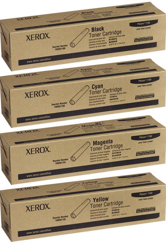 4 Pack Genuine Fuji Xerox 7760 Toner Set 106R01160-106R01163 [1BK,1C,1M,1Y]